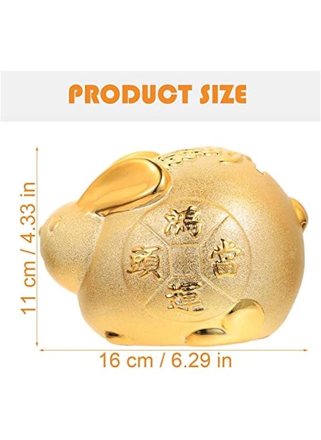 Rabbit gy Bank Ceramic Bunny Coin Bank Year of The Rabbit Figurine Kids Money Storage Box Bunny Doll Ornament for 2024 Chinese New Year Decoration Golden