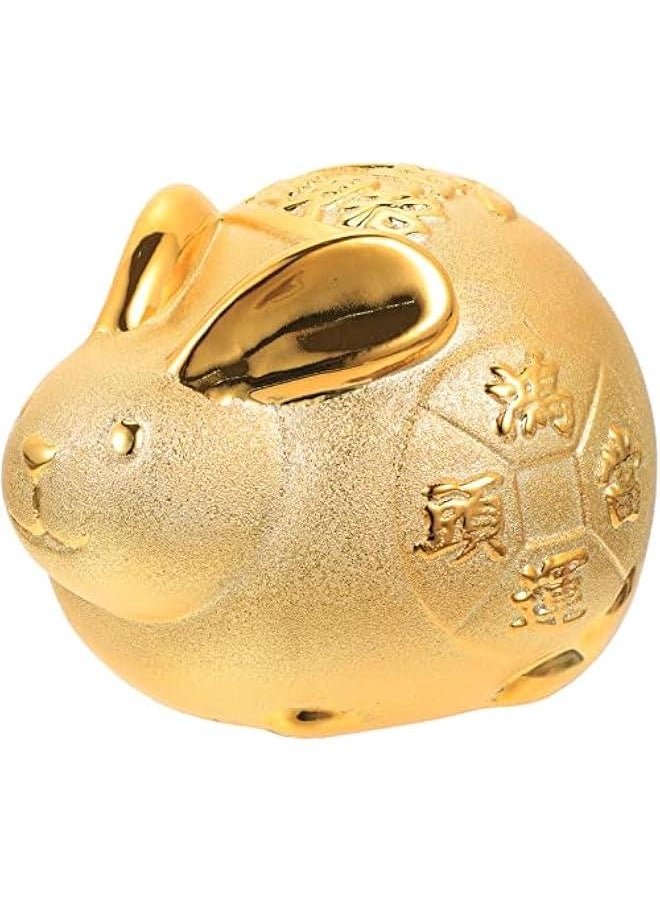 Rabbit gy Bank Ceramic Bunny Coin Bank Year of The Rabbit Figurine Kids Money Storage Box Bunny Doll Ornament for 2024 Chinese New Year Decoration Golden