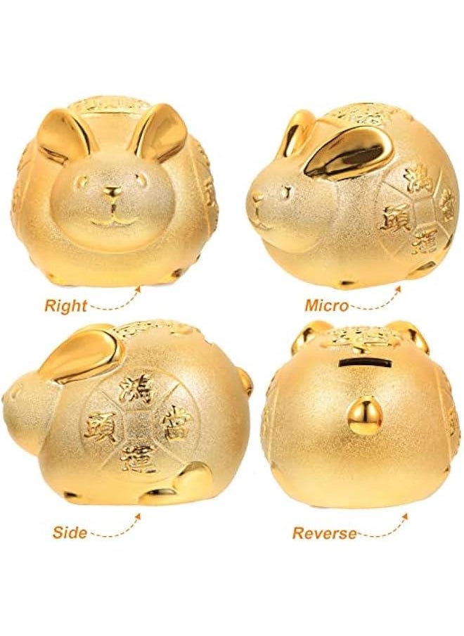 Rabbit gy Bank Ceramic Bunny Coin Bank Year of The Rabbit Figurine Kids Money Storage Box Bunny Doll Ornament for 2024 Chinese New Year Decoration Golden