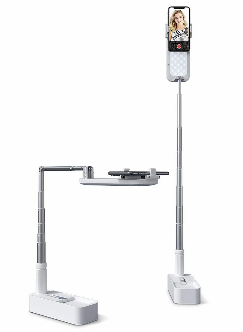 360° Rotating Selfie Stand with Adjustable Height & Angle, LED Light for Perfect Audio & Video Recording