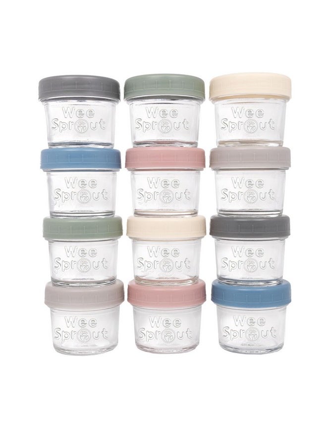 Glass Baby Food Storage Jars W/Lids (4 Oz, 12 Pack Set) Snack, Puree, Reusable Small Containers, Breast Milk, Fridge Or Freezer, Microwave & Dishwasher Safe, Essential Must Have For Infants