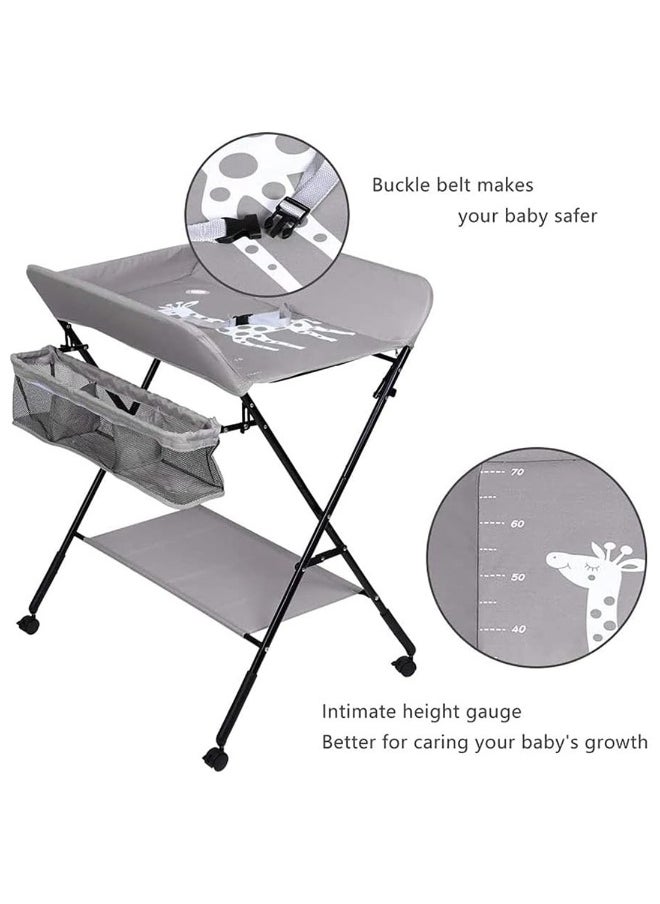 Foldable Baby Changing Table With Wheels And Storage Bag