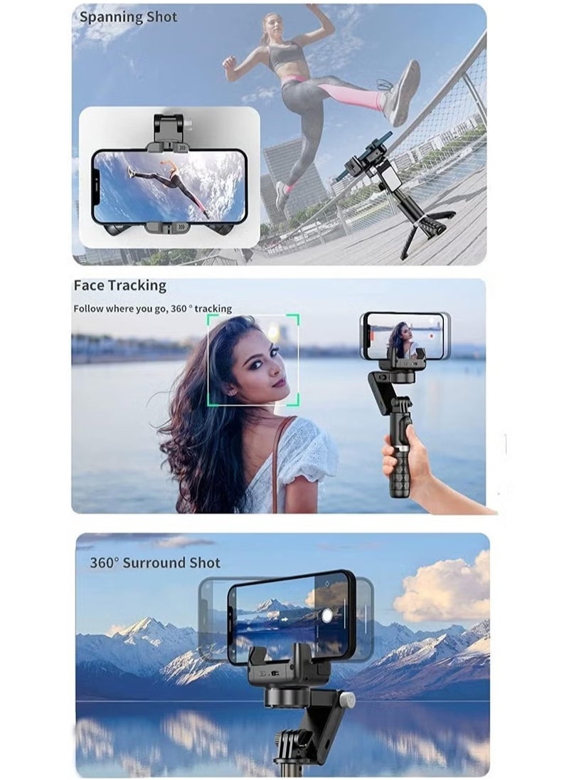 Q18 Desktop Tripod Gimbal Stabilizer with 360° Rotation, Wireless Remote & Auto-Tracking – Portable Smartphone Stabilizer with Fill Light for iPhone & Android