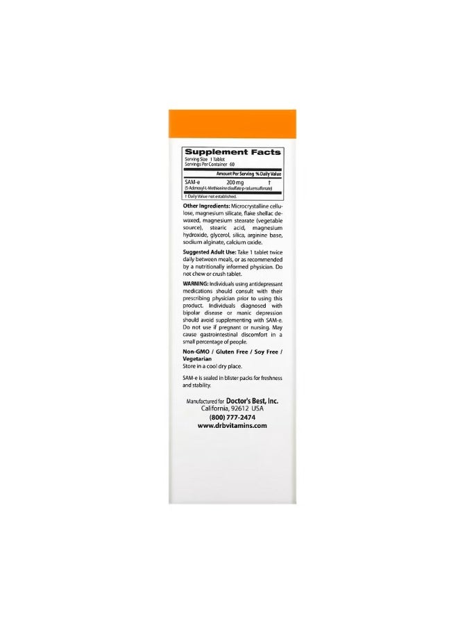 SAMe Disulfate Tosylate 200 mg 60 Enteric Coated Tablets