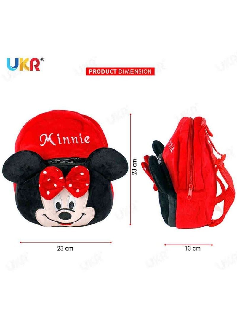 UKR Kids Mickey Mouse Backpack – Lightweight Mini Pink Plush Backpack with Cute Minnie Mouse Design | Perfect for School, Play & Travel | 23x23x13cm Toddler & Preschool Backpack