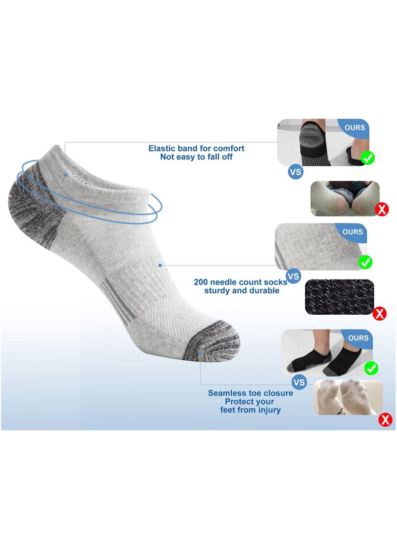 Trainer Socks Ankle Socks Cushioned Sports Socks Invisible Crew Boat Socks Cotton Low Cut Breathable Cushion Running Socks Casual Nonslip Ankle Athletic Socks Non-Slip for Mens 6 Pairs One Size