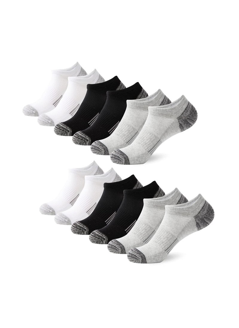 Trainer Socks Ankle Socks Cushioned Sports Socks Invisible Crew Boat Socks Cotton Low Cut Breathable Cushion Running Socks Casual Nonslip Ankle Athletic Socks Non-Slip for Mens 6 Pairs One Size
