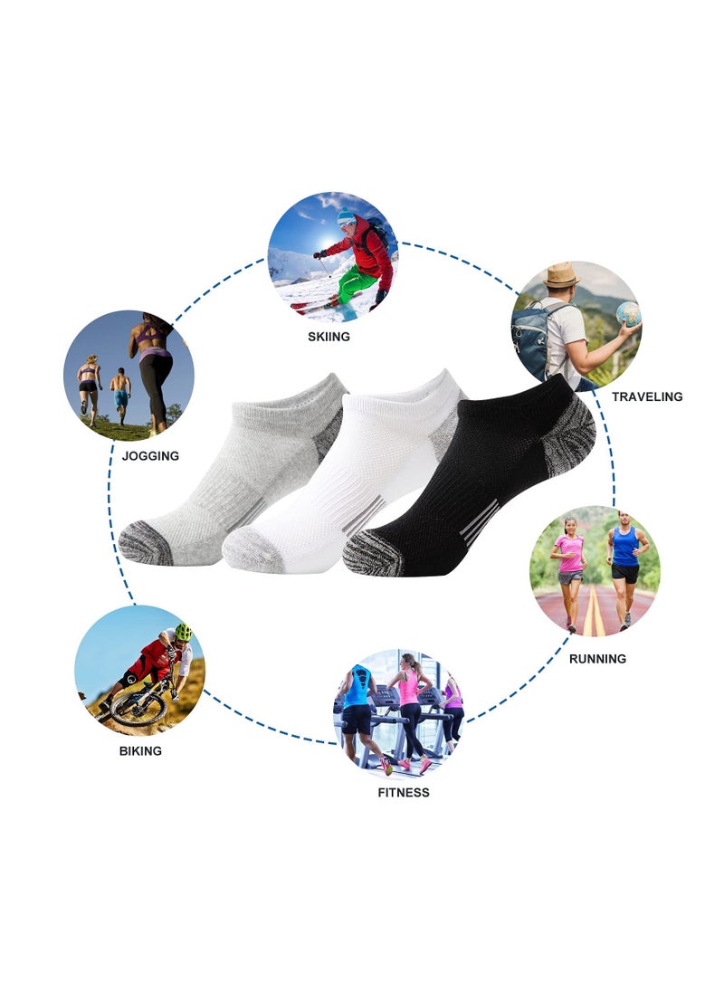 Trainer Socks Ankle Socks Cushioned Sports Socks Invisible Crew Boat Socks Cotton Low Cut Breathable Cushion Running Socks Casual Nonslip Ankle Athletic Socks Non-Slip for Mens 6 Pairs One Size