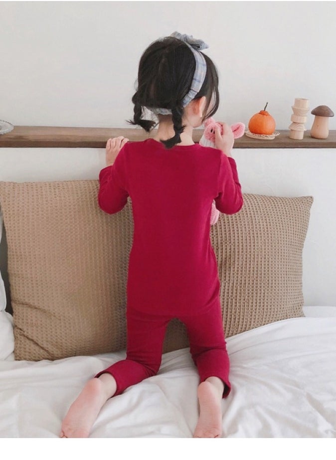 Children's solid color thermal underwear sets Soft tops and bottoms Children's soft sleepwear sets