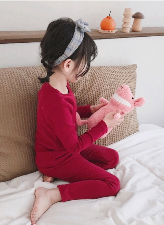 Children's solid color thermal underwear sets Soft tops and bottoms Children's soft sleepwear sets