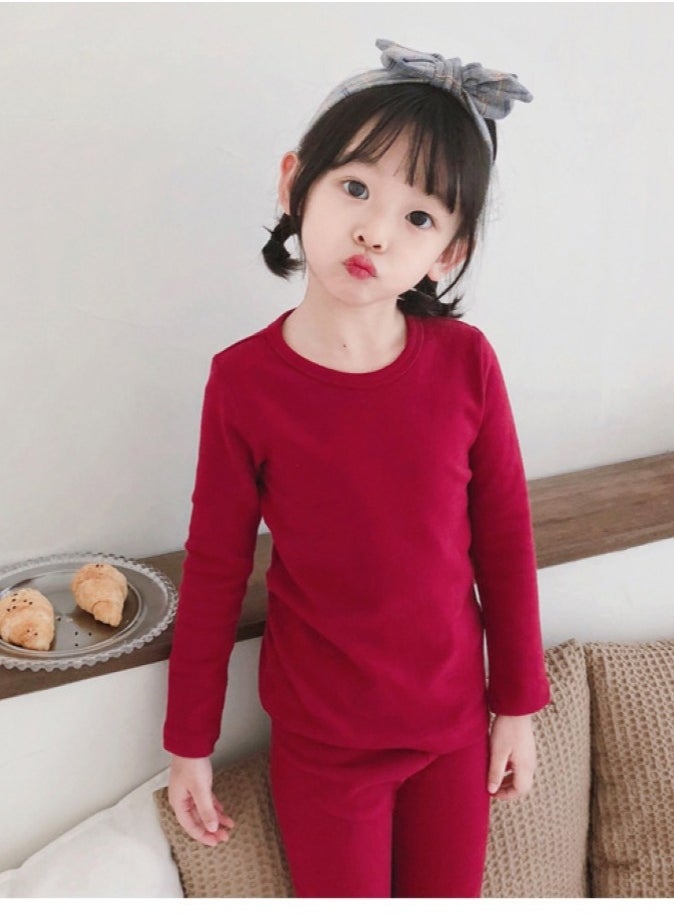 Children's solid color thermal underwear sets Soft tops and bottoms Children's soft sleepwear sets