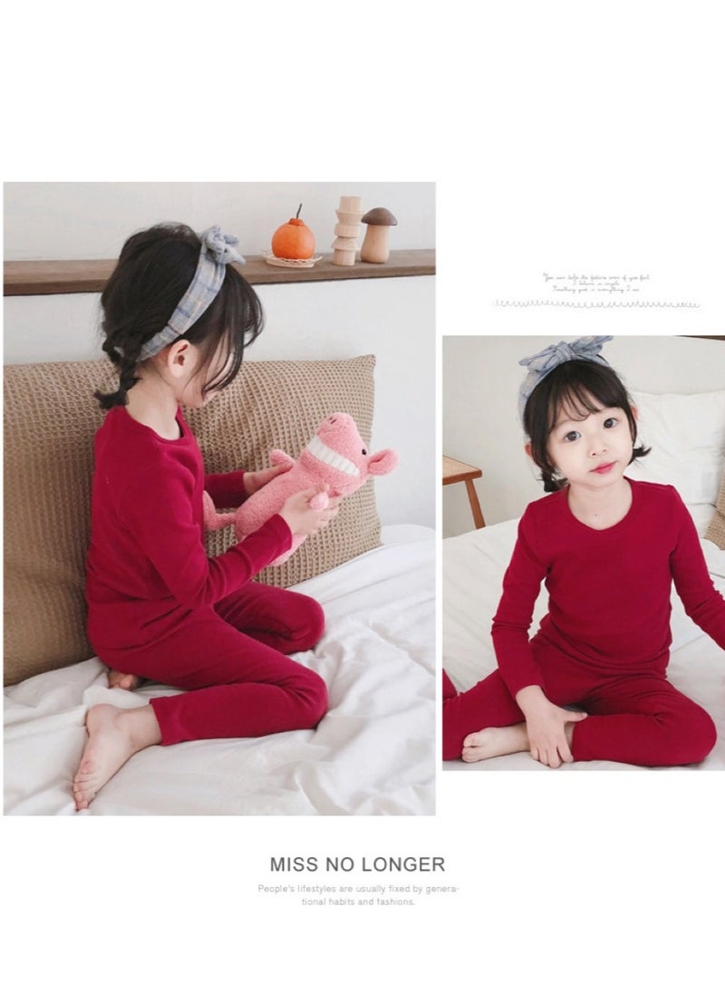 Children's solid color thermal underwear sets Soft tops and bottoms Children's soft sleepwear sets