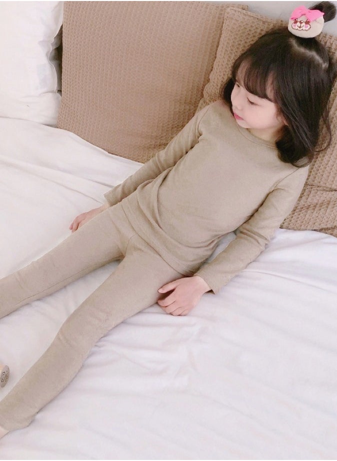 Children's solid color thermal underwear sets Soft tops and bottoms Children's soft sleepwear sets