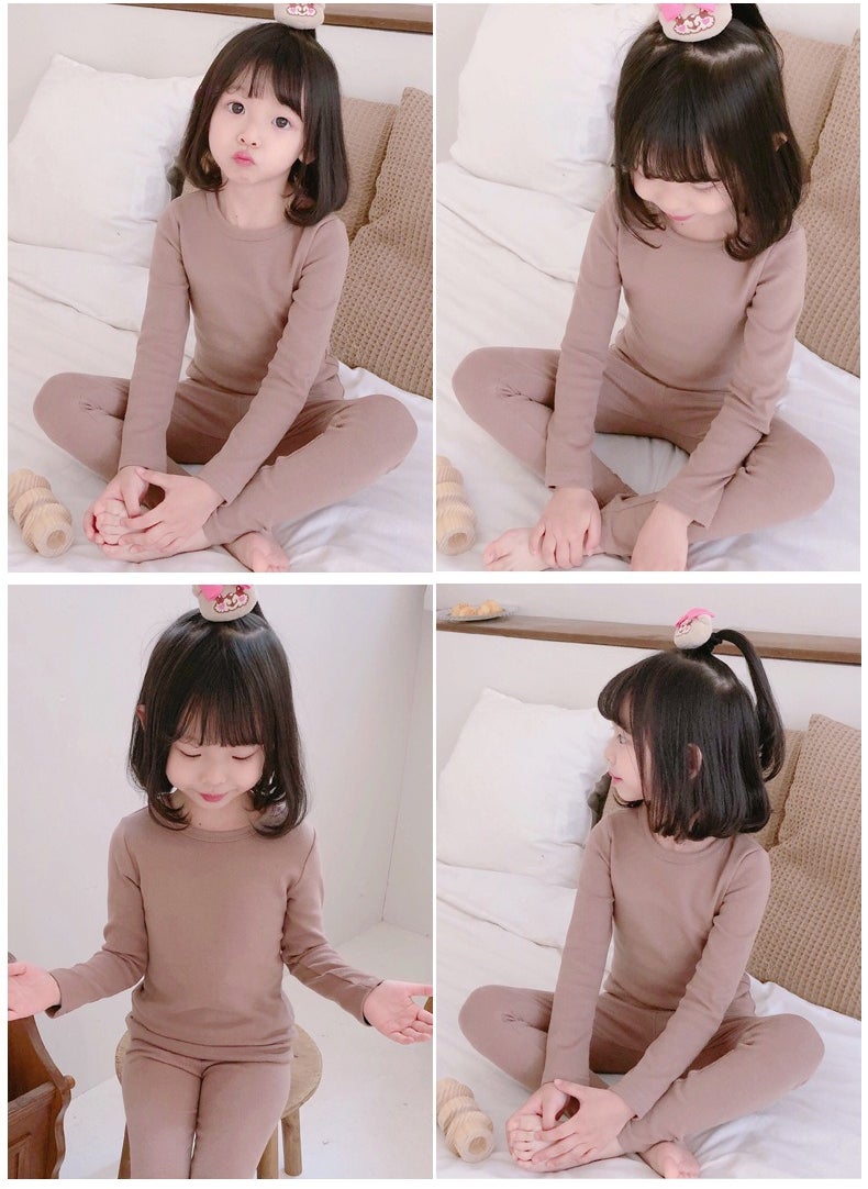 Children's solid color thermal underwear sets Soft tops and bottoms Children's soft sleepwear sets