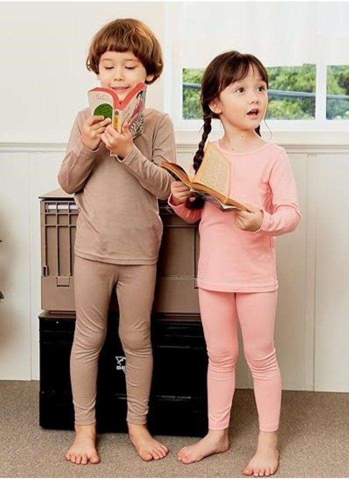 Children's solid color thermal underwear sets Soft tops and bottoms Children's soft sleepwear sets