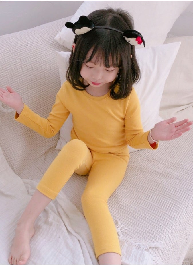 Children's solid color thermal underwear sets Soft tops and bottoms Children's soft sleepwear sets