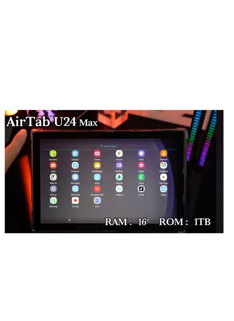 10.1 -Inch Smart Tablet U24 MAX Android 13 Tablet With 1TB Storage and 16GB RAM Quad Core Wi-Fi LTE Dual Sim with Touch Pen and Keyboard - GOLD