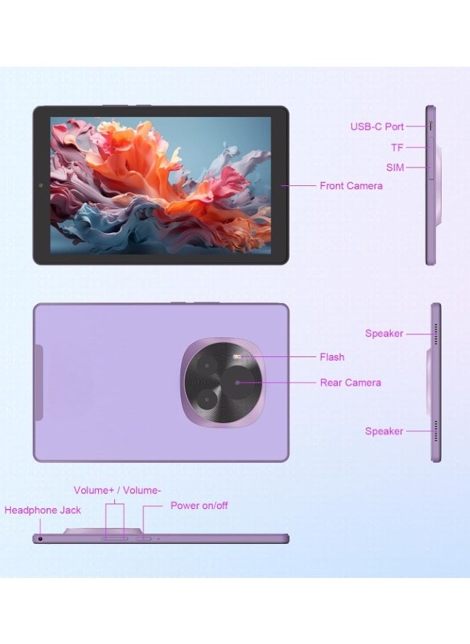 CM935pro 9 Inch Tablet Android 13 Tablet 8GB RAM 512GB ROM 5G LTE with SIM Card Slot 1280x800 IPS Display 8000mAh Battery WiFi and Bluetooth -Comes with Protective Case and Pen (purple)