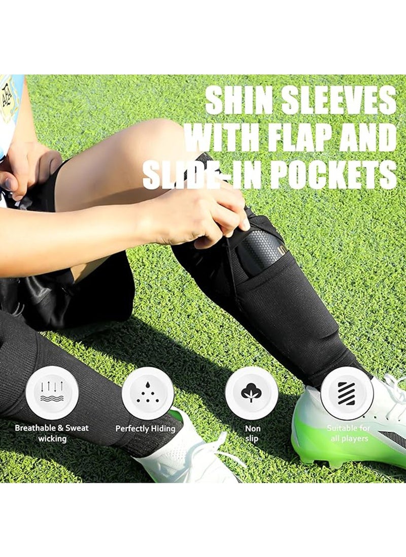 Soccer Shin Guards Children and adolescents, Shin Pads Set with Shin Sleeves and Long Soccer Socks for Age 6-8, 8-16 Boys and Girls, Lightweight Soccer Equipment