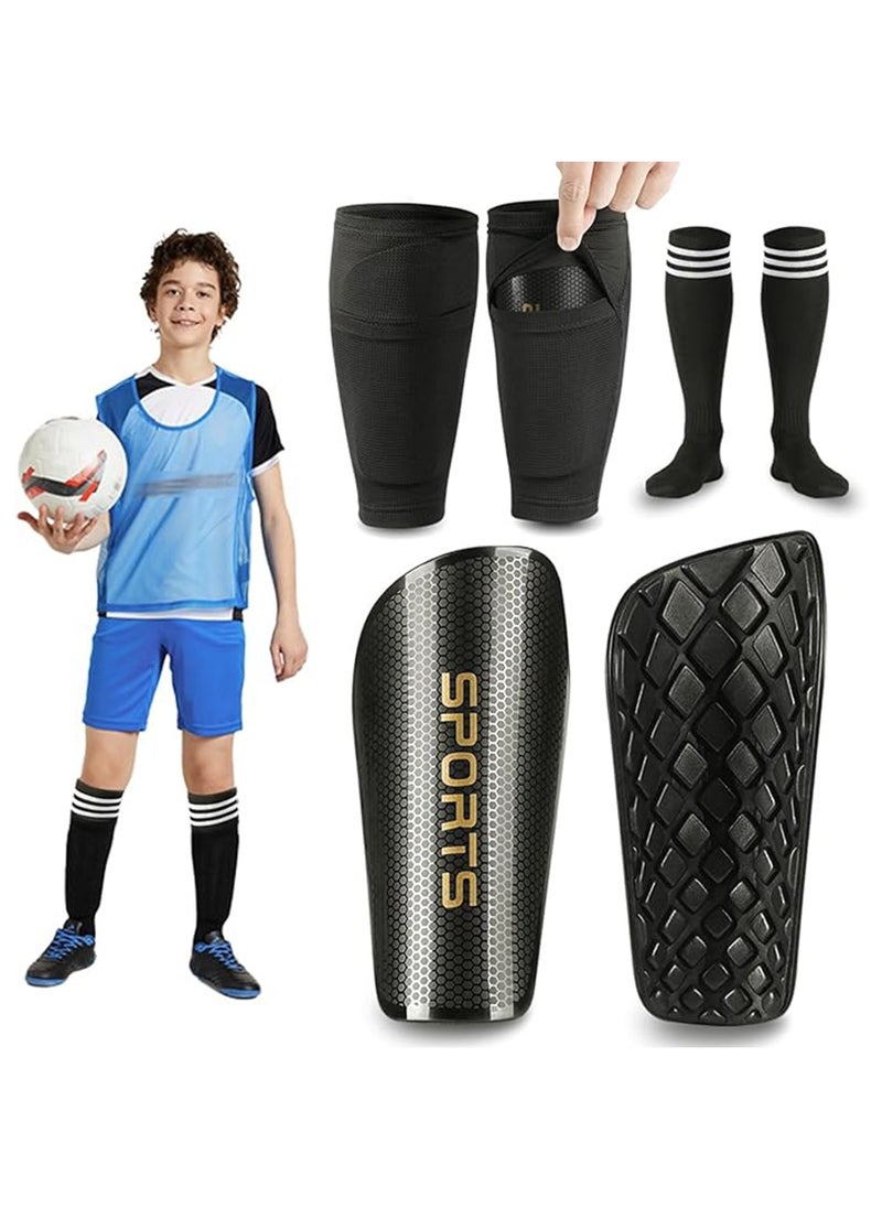 Soccer Shin Guards Children and adolescents, Shin Pads Set with Shin Sleeves and Long Soccer Socks for Age 6-8, 8-16 Boys and Girls, Lightweight Soccer Equipment