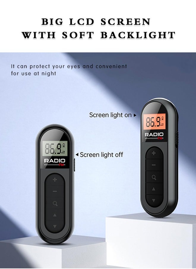 FM Portable Radio, Rechargeable Pocket Radio with Best Reception Digital Tuning, LCD Screen,Belt Clip, Stereo Sound Earphone Jack for Gym, Jogging, Walking, Camping