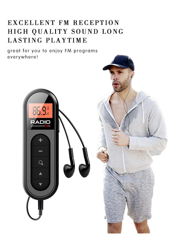 FM Portable Radio, Rechargeable Pocket Radio with Best Reception Digital Tuning, LCD Screen,Belt Clip, Stereo Sound Earphone Jack for Gym, Jogging, Walking, Camping