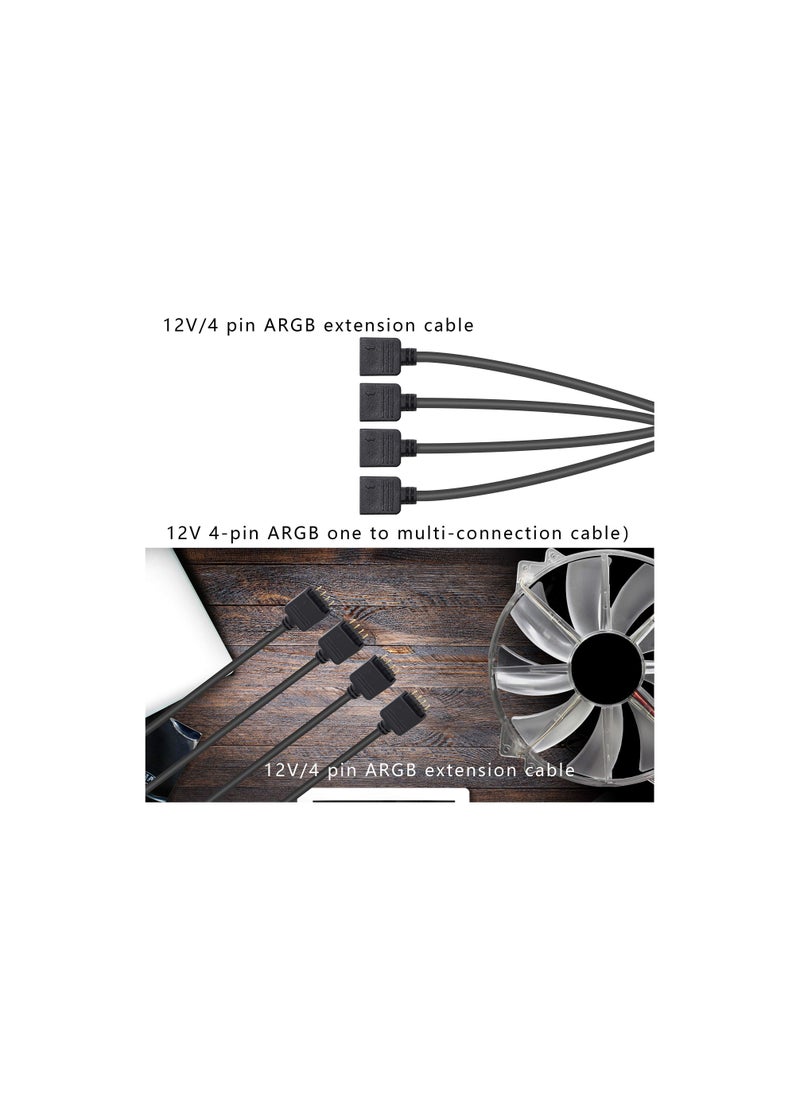 RGB 1 to 4 Splitter Cable, 12V 4 PIN RGB Splitter Cable LED Strip Connector, 5050 LED Tape Light Connector, Extension Cable for Computer Fan Motherboard, 2 Pack