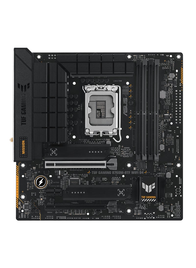 TUF Gaming B760M-BTF WIFI D4 Micro-ATX Intel Motherboard, Intel B760 Chipset, 4x DDR4 DIMM Slot, 128GB Max Memory, 3x M.2 Slots, Wi-Fi 6 & Bluetooth v5.2 Connectivity, 90MB1E50-M0EAY0 Black