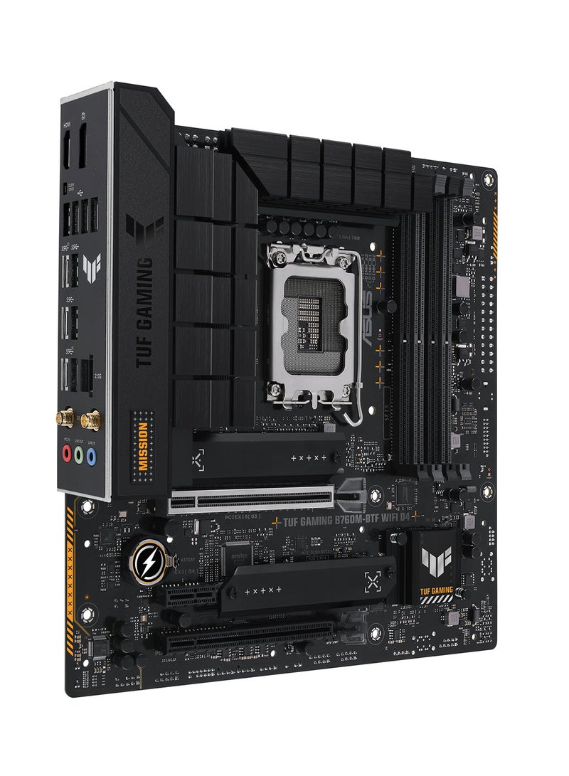 TUF Gaming B760M-BTF WIFI D4 Micro-ATX Intel Motherboard, Intel B760 Chipset, 4x DDR4 DIMM Slot, 128GB Max Memory, 3x M.2 Slots, Wi-Fi 6 & Bluetooth v5.2 Connectivity, 90MB1E50-M0EAY0 Black