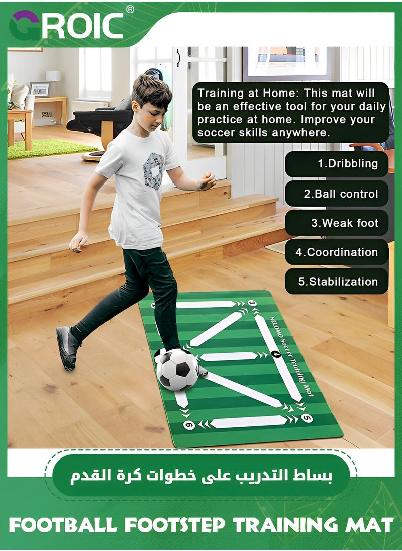 Football Footstep Training Mat, Soccer Training Mat Soccer Workout Drill Equipment Indoor Soccer Skills Drills Pad Soccer Train Mat Ideal for Soccer Player and Coaches Fundamentals Training (80*120cm)