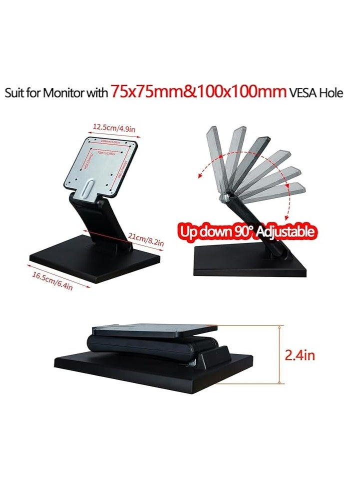 Adjustable LCD Monitor Stand，Metal Folding Monitor Stand，Touch Screen Monitor Desk Bracket with VESA Hole 75x75mm & 100x100mm All in One PC Stand Single Monitor Stand Mount