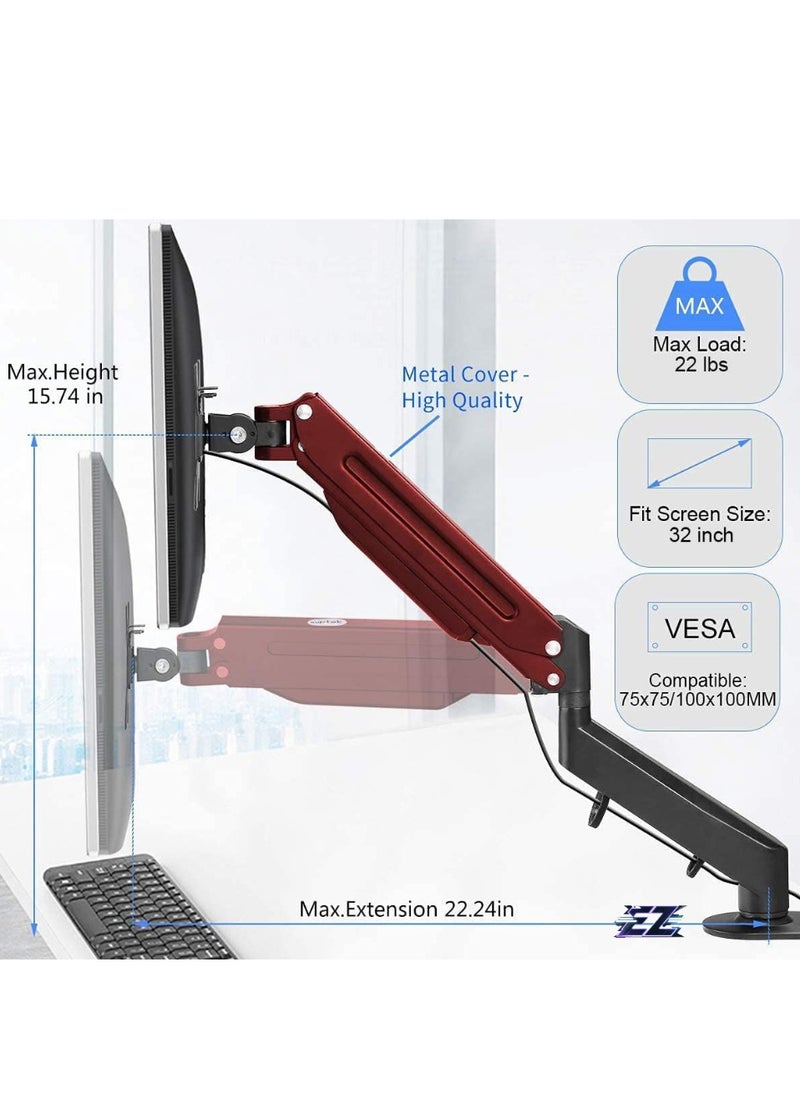 Monitor Mount Gas Spring Monitor Arm Desk Mount Fully Adjustable Fits 17 20 22 23 24 26 32 inch Monitors Weight Capacity up to 22 lbs