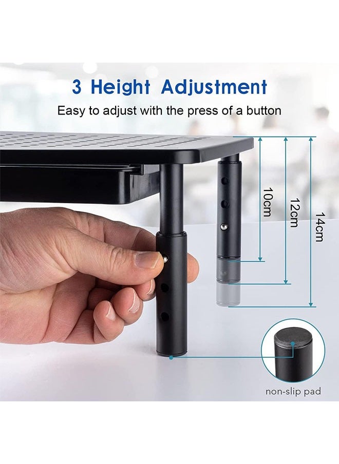 Monitor Stand Riser with Drawer, 3 Height Adjustable Computer Monitor Stand for Desk, Metal Stand Riser for PC, Laptop, Printer u0026 iMac for Home u0026 Office