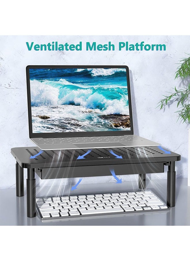 Monitor Stand Riser with Drawer, 3 Height Adjustable Computer Monitor Stand for Desk, Metal Stand Riser for PC, Laptop, Printer u0026 iMac for Home u0026 Office