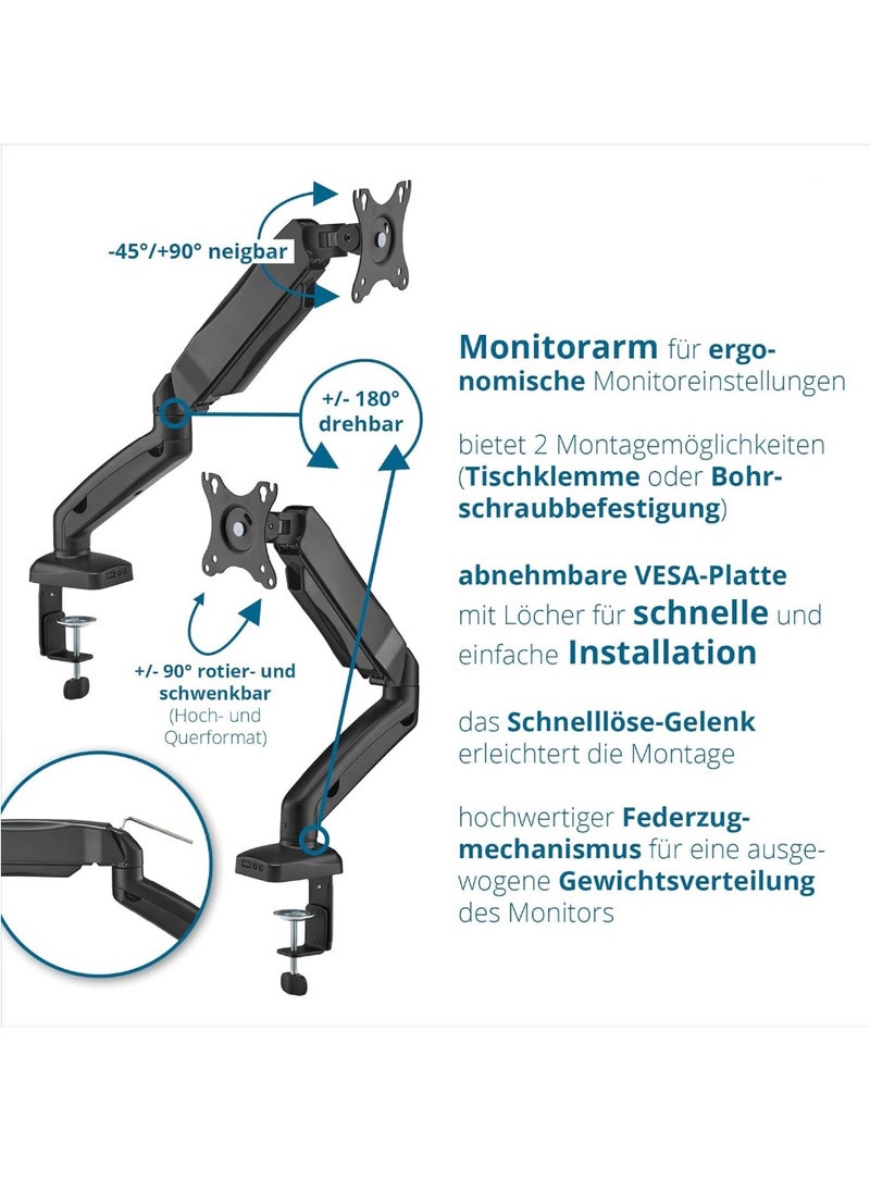 Desk Mount for 1 Monitor up to 32 Inches, Height Adjustable [Without Screws] Monitor Arm for VESA 75 x 75 and 100 x 100 / Monitor Mount with Swivel Arm for Desk