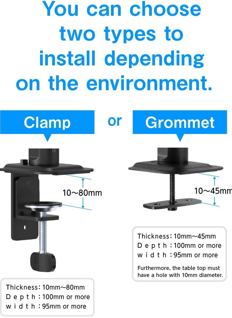 Single Monitor Mount, Adjustable Mechanical Monitor Arm, Swivel Vesa fits for 17-27 inch, max Load 15.5 lbs