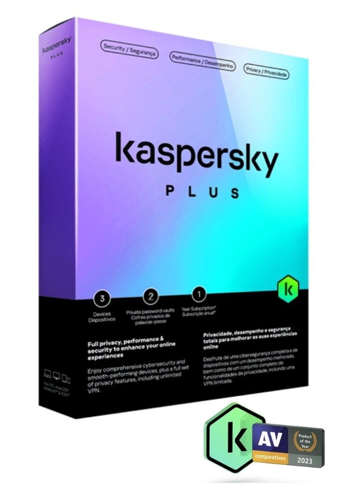 Kaspersky Plus Internet Security for 3 Devices - 2 Private Password Vaults - 1 Year