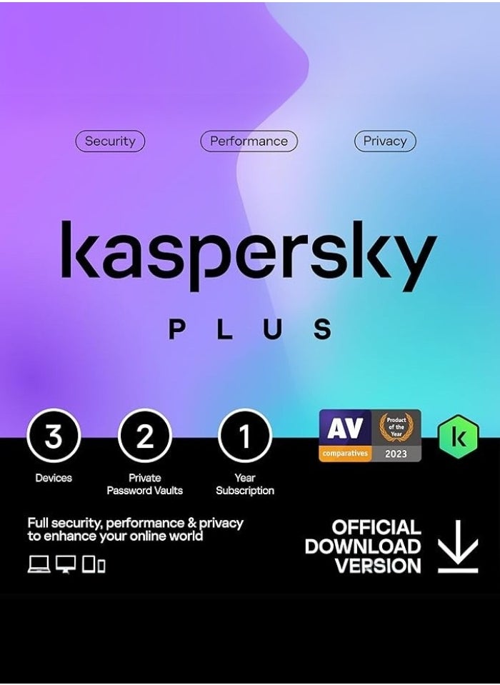 Kaspersky Plus Internet Security for 3 Devices - 2 Private Password Vaults - 1 Year