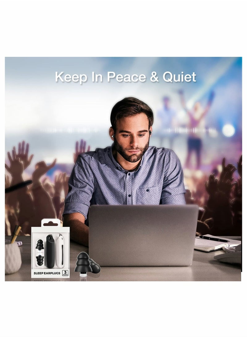 Comfortable Silicone Ear Plugs 3 Pairs Waterproof Noise Cancelling for Sleep Work Study Swimming Concerts
