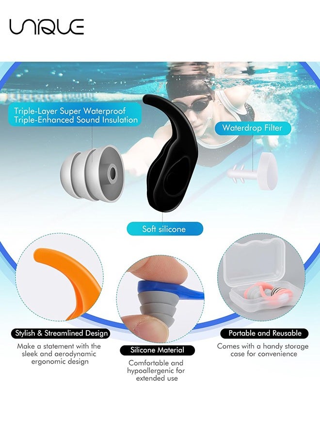 3 Pairs Swimming Earplugs for Kids, Soft Silicone Waterproof Swimming Earplugs, Kids' Reusable Swimming Earplugs for Swimming, Surfing, Diving, Showering for Kids Aged 5~12 Years