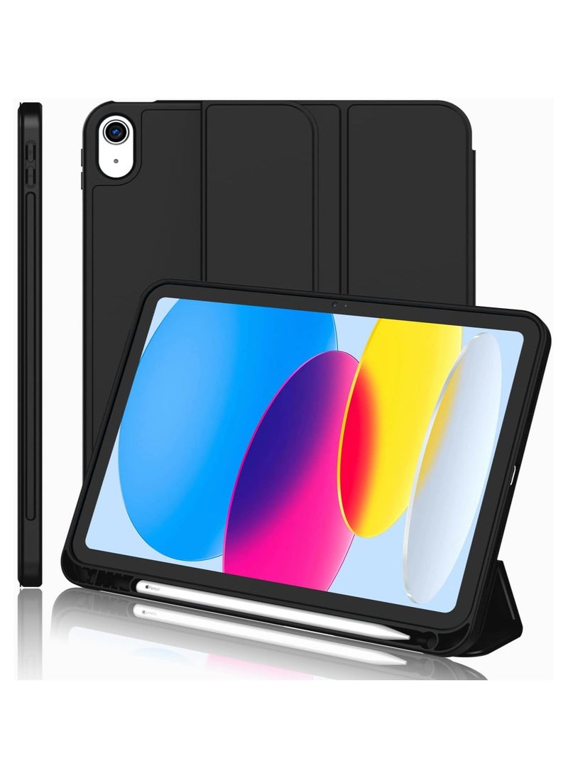 New iPad 10th Generation Case 2022 10.9 Inch with Pencil Holder, Trifold Stand Smart Case with Soft TPU Back,Auto Wake/Sleep(Black)