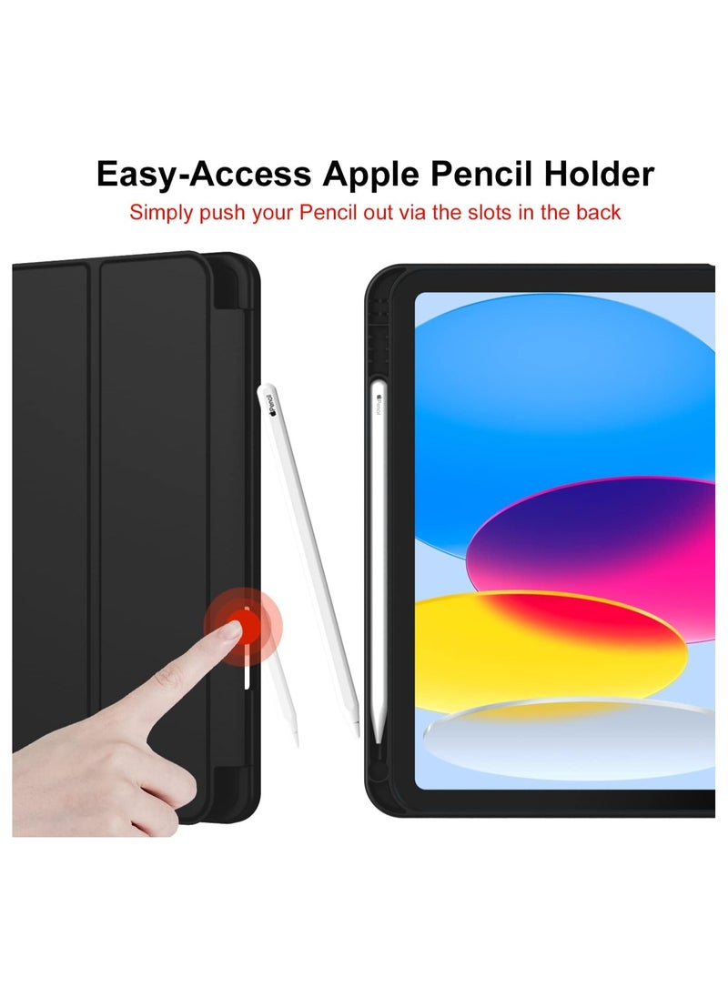 New iPad 10th Generation Case 2022 10.9 Inch with Pencil Holder, Trifold Stand Smart Case with Soft TPU Back,Auto Wake/Sleep(Black)