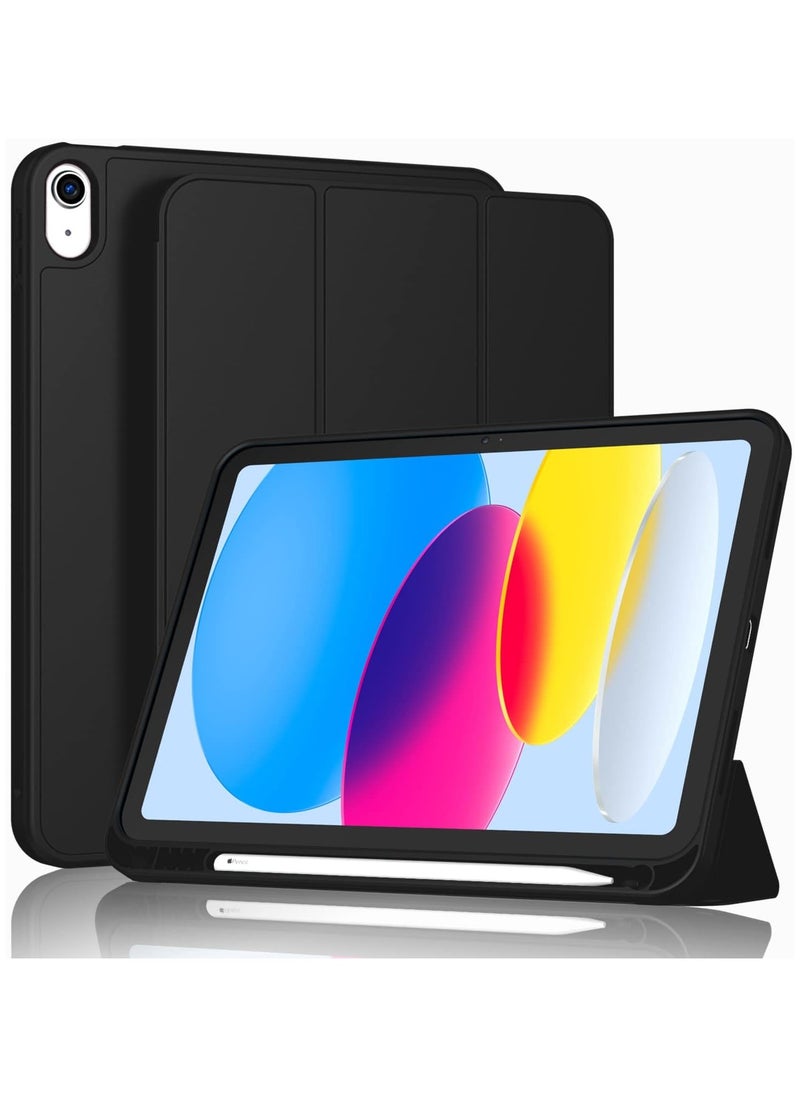 New iPad 10th Generation Case 2022 10.9 Inch with Pencil Holder, Trifold Stand Smart Case with Soft TPU Back,Auto Wake/Sleep(Black)