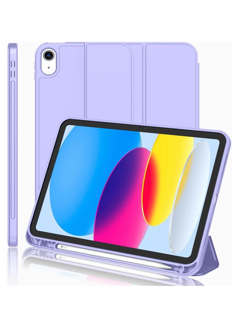 New iPad 10th Generation Case 2022 10.9 Inch with Pencil Holder, Trifold Stand Smart Case with Soft TPU Back,Auto Wake/Sleep(Light Purple)