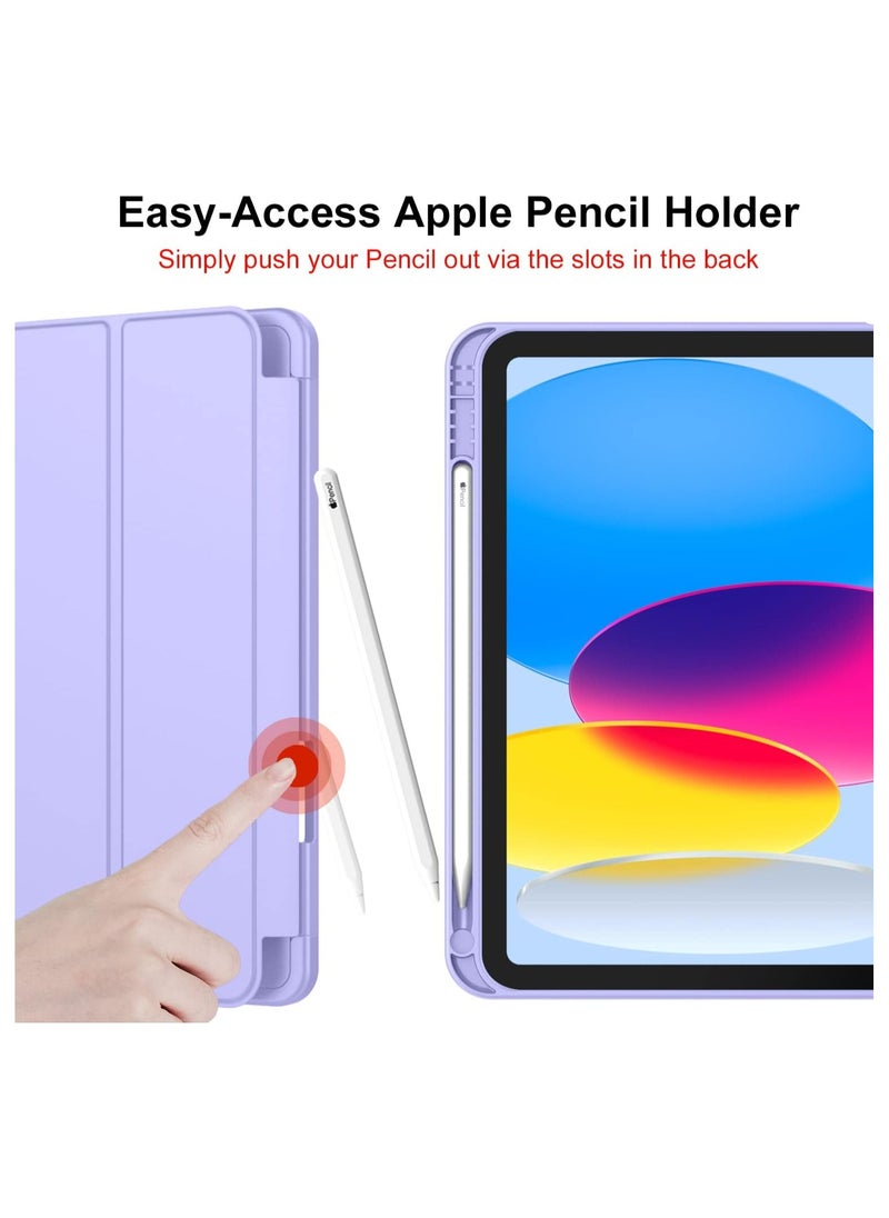 New iPad 10th Generation Case 2022 10.9 Inch with Pencil Holder, Trifold Stand Smart Case with Soft TPU Back,Auto Wake/Sleep(Light Purple)