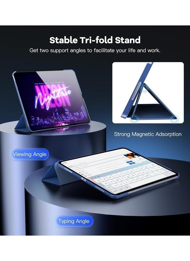 Slim Stand Cover for iPad Air 13-Inch (M2 2024) - Translucent Back with Auto Wake/Sleep and Touch ID Support, Navy Blue