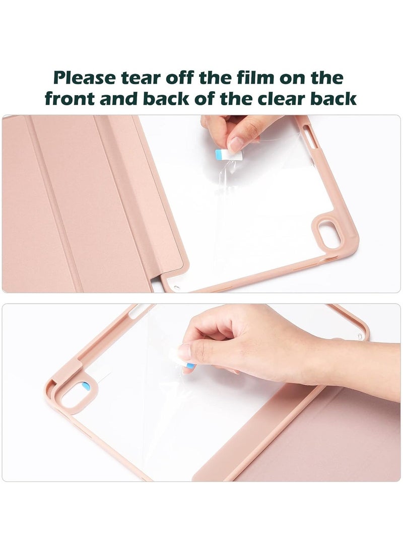 iPad 10.9 Inch 10th Gen Case with Pencil Holder 2022 Clear Transparent Back Shell Trifold Protective cover Shockproof Cover for 2022 iPad 10th Gen A2696 A2757 A2777 Pink