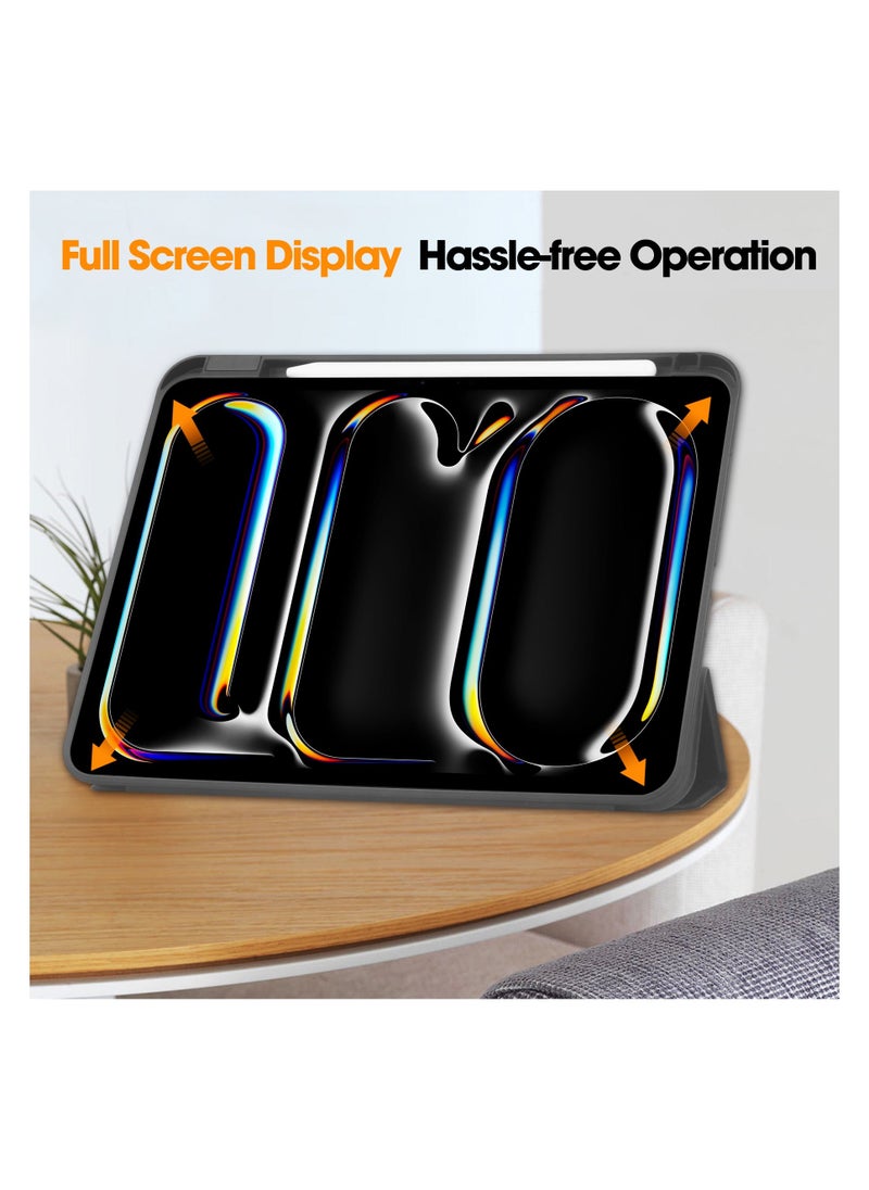 Compatible With iPad Pro 11 Case (M4) 2024 With Pencil Holder , Smart Trifold Stand, Auto Wake Sleep (Black)