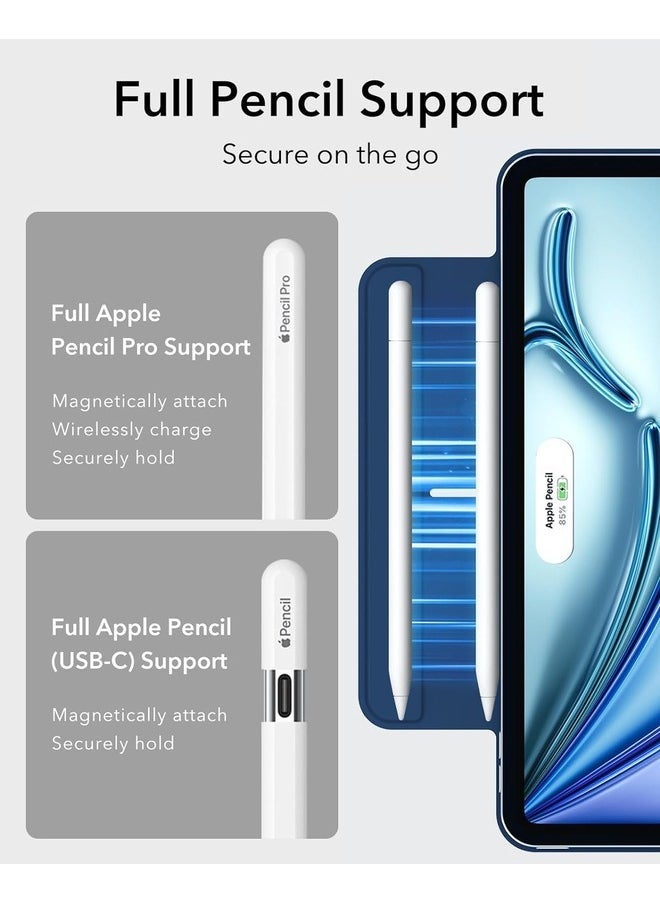 Navy Blue iPad Air 11 Inch Case (M2 2024, 6th/5th/4th Gen) â€“ Slim Trifold Stand with Magnetic Attachment, Supports Pencil Pro & Pencil (USB-C), Durable Protection