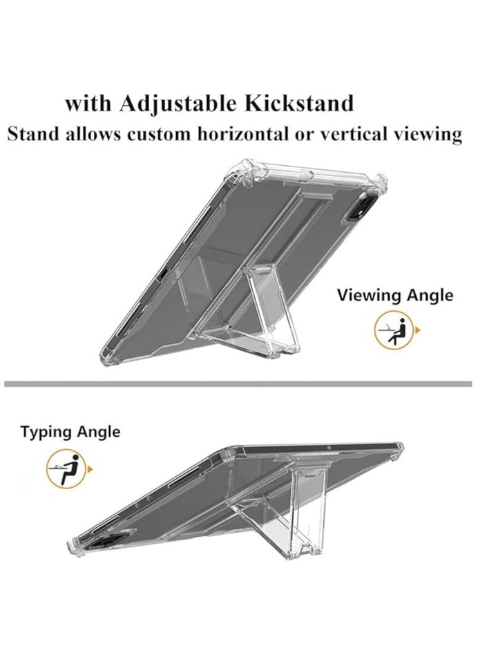 Clear Stand Case for iPad Pro 13 inch M4 (2024) with Pencil Holder/Kickstand: Anti-Yellow Transparent Shockproof Soft TPU Back Cover [Support Pencil Charging] Lightweight Silicone Shell